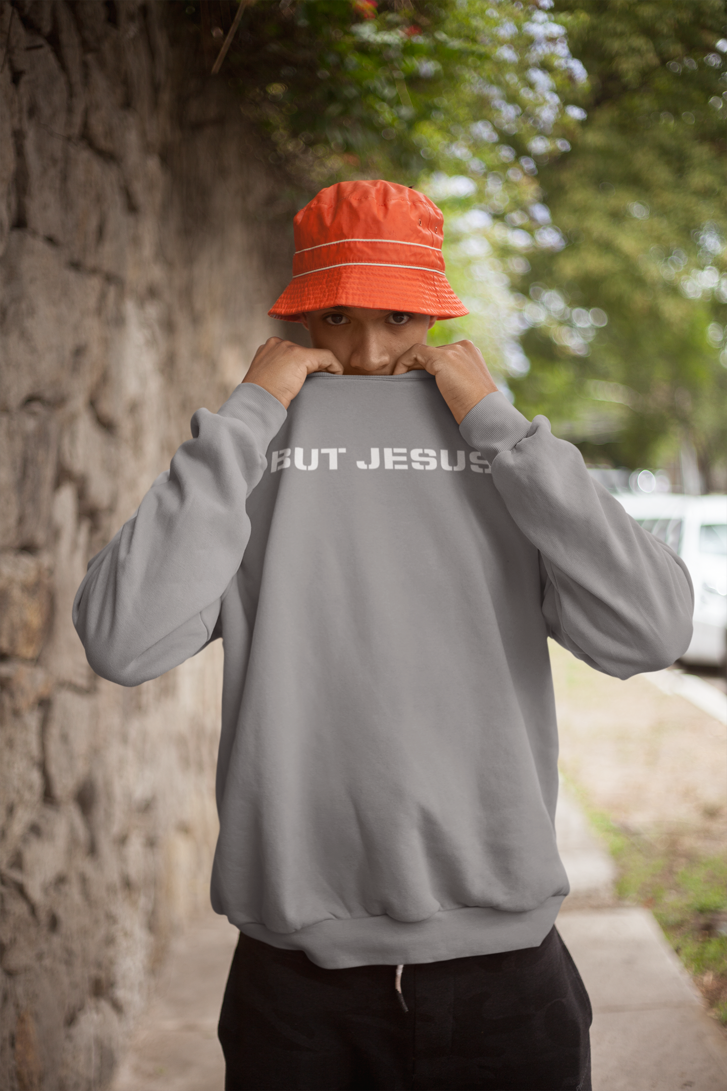 BUT JESUS GRAY SWEATSHIRT